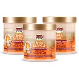 African Pride Acondicionador Shea Miracle Leave In (Paquete de 3) - Contiene Manteca de Karité y Mango Africano para Alisar Rizos, Bobinas y Ondas, Nutre El Cabello, 15 Oz