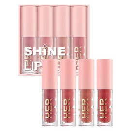 Set de 4 Brillos de Labios Hidratantes Nude, Gloss Líquido  Efecto Cristal y Voluminizador, Larga Duración e Impermeable, Tinta Lip Gloss Tipo Jalea  