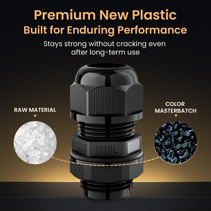 QILIPSU 50pcs M16L Long Thread Cable Gland Waterproof IP68 Nylon
