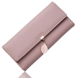 Roulens Large Capacity, RFID Blocking Women’s Wallet - Made of 100% PU Leather - Elegant Women's Purse with 9 Card Slots and 1 ID Window, Dark pink,