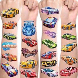 CharmeFleur Cars Temporary Tattoos for Children, 10 Sheets Car Children's Tattoos, Skin-friendly Set to Stick on, Racing,Kids' Birthday Gifts