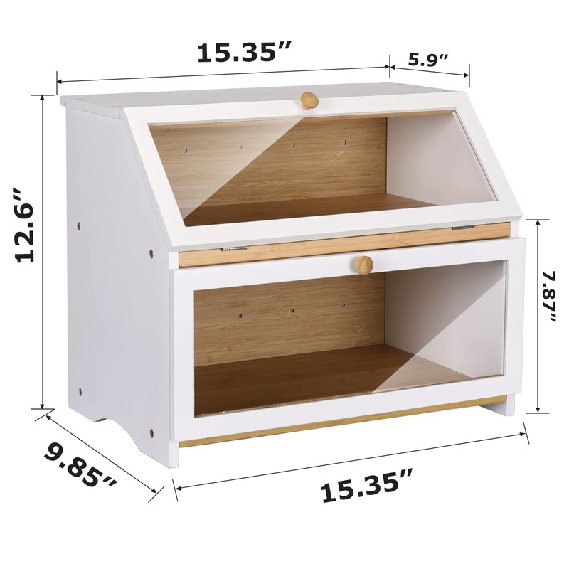 HOMEKOKO Double Layer Large Bread Box for Kitchen Counter, Wooden