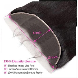DUAUJUIU 4x4 Lace Closure Body Wave Wavy HD Transparent Lace Human Hair Free Part Closure Pre Plucked with Baby Hair Natural Color Brazilian Hair for Black Women 14 Inch