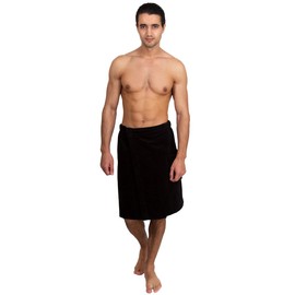 TowelSelections Men's Wrap, Shower & Bath, Terry Velour Towel Large/X-Large Black