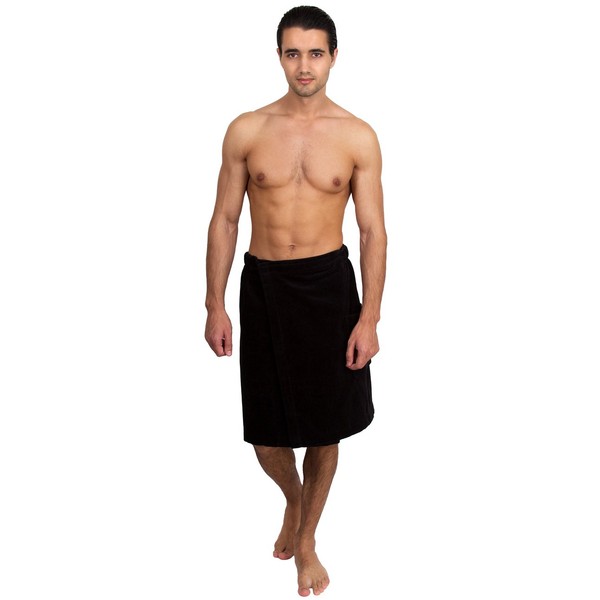 TowelSelections Men's Wrap, Shower & Bath, Terry Velour Towel Large/X-Large Black