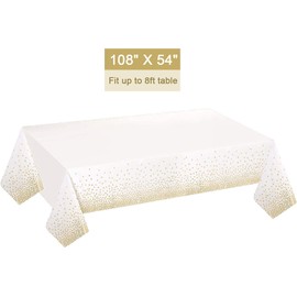 Gexolenu 2 Pack White and Gold Disposable Plastic Tablecloth for Rectangle Tables(54" x 108"), Disposable Waterproof Table Cover for Birthday, Graduation, Gold Table Cloths Party Supplies