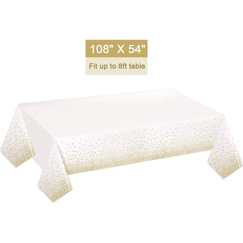 Gexolenu 2 Pack White and Gold Disposable Plastic Tablecloth for