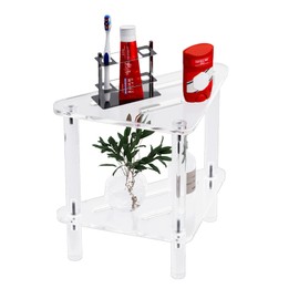 Acrylic Shower Stool with Storage - Space-Saving Triangle Bath Seat for Women Shaving Legs, Non-Slip & Durable, 11.42" W Fits Corner Showers (Clear)