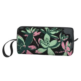 OLUSENMO Green & Pink Succulents Makeup Bag Small Compact & Durable Travel Cosmetic Bag Organizer Oxford Fabric Impact-Resistant Multi-Purpose Storage Perfect for Travel, Gym, Daily Use