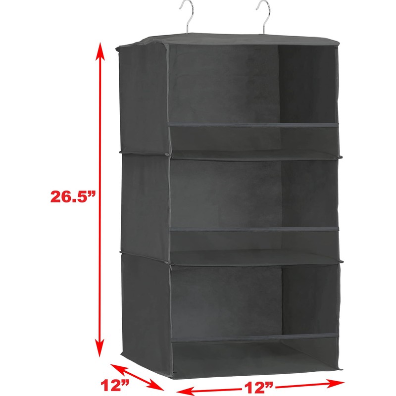 SimpleHouseware 3 Shelves Hanging Closet Organizer with Front Stopper, Dark