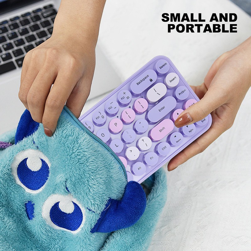 Keyboard Mouse Combo 2.4GHz Wireless Cute Retro 68 Round Keycaps