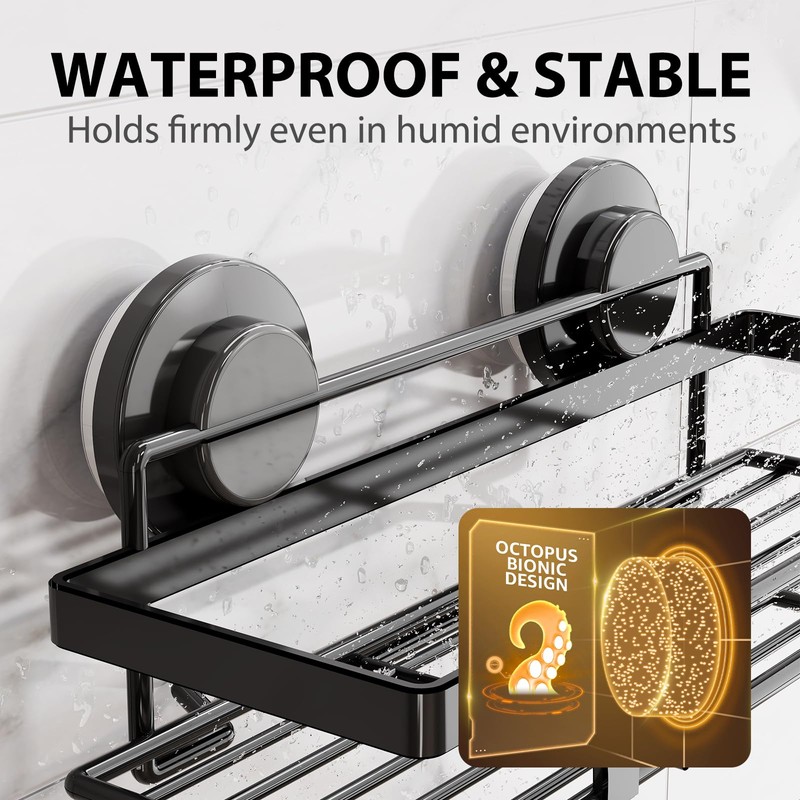 LEVERLOC Shower Caddy Suction Cup, 2 Pack Shower Shelves for