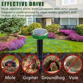 Solar Powered Mole Repellent 12 Pack, Ultrasonic Mole Repellent for Lawn Yard, Outdoor Vole Gopher Repellent