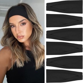 Turumup Running Headbands for Women's Hair, Cotton Black Sport Headband, 6 Pack – Elastic, Sweat-Absorbing Thin Fashion Hairbands for Makeup, Skincare, Walking & Gym – Unisex Hair band for Women & Men