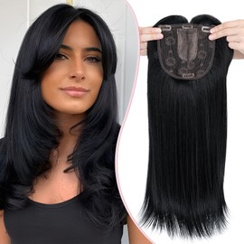 S-noilite Hair Topper for Thinning Hair 18 inch Hair Toppers for Women 6"x6" Big Base Topper for Hair Loss Hair Extensions Wigs Clip in Hair Fringe Hair Pieces,Straight Dark Black