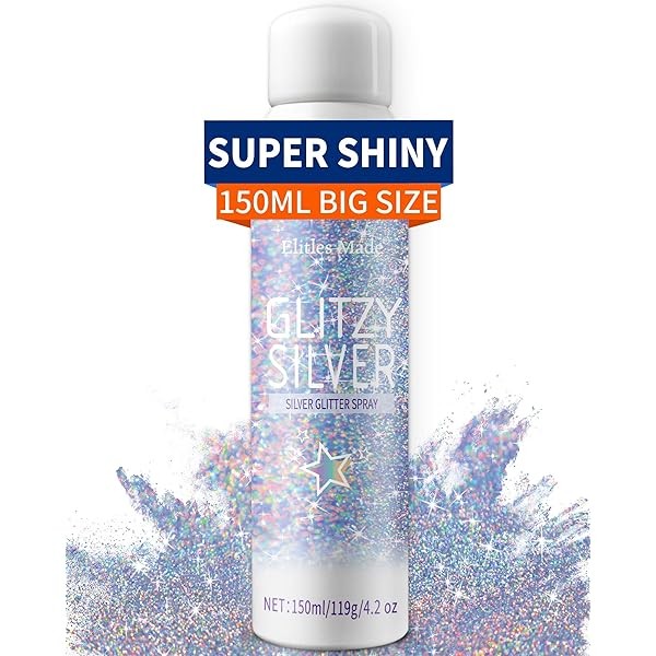 Body Glitte Spray, 150ML Silver Glitter Spray for Hair and