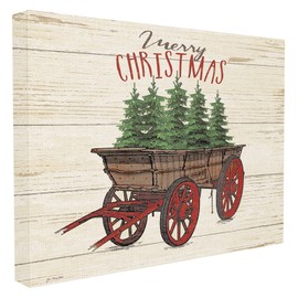Stupell Industries Merry Christmas Tree Wagon Oversized Stretched Canvas Wall Art, Proudly Made in USA