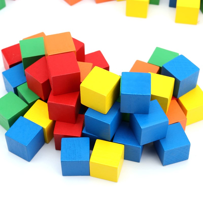 MUKLEI 400 PCS Wooden Blocks, Colorful Cube Blocks 0.8 Inch