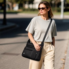 DIRRONA Shoulder Bag Women's Casual Shoulder Bag Large Capacity Waterproof Women's Travel Work Casual Daily Nylon Handbag Multi Bag Women's Messenger Bag 2 Sizes, Black B, messenger