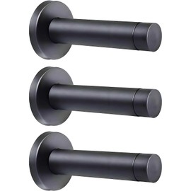 Raheem 3 Pcs Door Stop 3.5 Inch Heavy Duty Wall Mounted Door Holder Protection 304 Stainless Steel Door Stopper with Rubber Tips Bumper, Sound Dampening, Black Door Stoppers for Walls