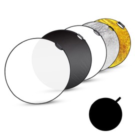 YUOCU 24 Inch/60cm Light Reflector Photography with Handle Grip, 5 in 1 Collapsible Multi Disc Light Diffuser with Carrying Case-Translucent, Silver, Gold, White and Black for Studio Outdoor Lighting