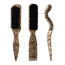 3-Piece Slick Back Hair Brush Set, Leopard Print Smoothing Brushes