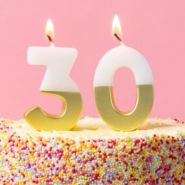 Talking Tables Candeline Compleanno 30 Anni Topper Torta, Decorazioni Numeriche, Età Importante, Candela Oro per Torte, Festa Anniversario, Imballaggio Eco 5.5cm