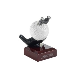 SilverTrophy: Longest Drive Golf Ball Award, Funny Trophy, 3D Smiling Golf Driver & Tee, Binoculars, Golfing Holiday, Novelty Joke Prize, Winner, Tournaments, Stag Do's, Office Golf Days 11.5cm