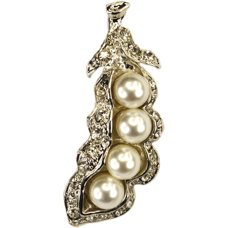 Pendant,Faux Pearls in Rhinestone Pea Pod + CHAIN+GIFT BAG