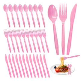 300Pcs Disposable Pink Silverware Set, Plastic Cutlery Set, 100 Forks, 100 Spoons, 100 Knives, Pink Kitchen Accessories, Party Utensils for Catering, Weddings, Valentine's Day, Bridal Shower
