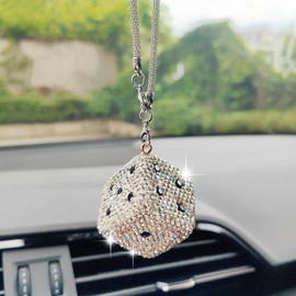 Bling Dice Rear View Mirror Accessories, Cute Car Accessories for Women/Men, Sparkling Dice with Embedded Rhinestones Car Decorations Rearview Mirror Charms