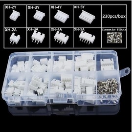 230pcs XH2.54 2p 3p 4pin 2.54mm XH Adaptor Connectors Wire Header JST with Box