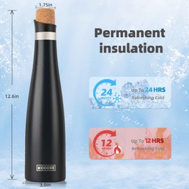 Koodee 24oz Wine Bottle Cooler Stainless Steel Vacuum Insulated Wine Bottle, Keeps Wine Cold for 24 Hours and Hot for 12 Hours (Black)