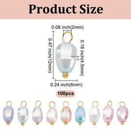 HOBBIESAY 100Pcs Mixed Color Glass Dangle Charms 12mm Faceted Beads with Brass Loop Pendants Colorful Crystal Charms for DIY Earring Necklace Jewelry Making,Hole:2mm