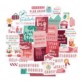 Navy Peony Viva Magenta Goal Setting Vision Board Stickers (48pcs) - Bright Red, Inspirational Stickers for Vision Board Party, Planner and Journal