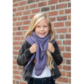 KNIT FACTORY - Coco Triangle Scarf Junior - Girls' Knitted Scarf with Wool - Neckerchief for Children - Children's Scarf - High Quality - Children's XXL Scarf, Purple