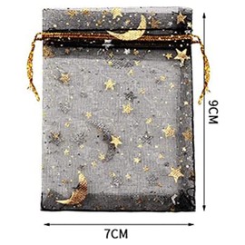 100 Pieces Moon Star Organza Jewelry Candy Bags, 2.7X3.5 Inch Sheer Organza Favor Bags Pouch with Color:Black