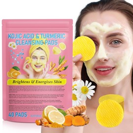 Kojic Acid Cleansing Pads,Kojic Acid and Turmeric Cleansing Pads for face,Turmeric Kojic Acid Lemon Chamomile Pads with Natural Ingredients,All Skin Types(40 Pads)
