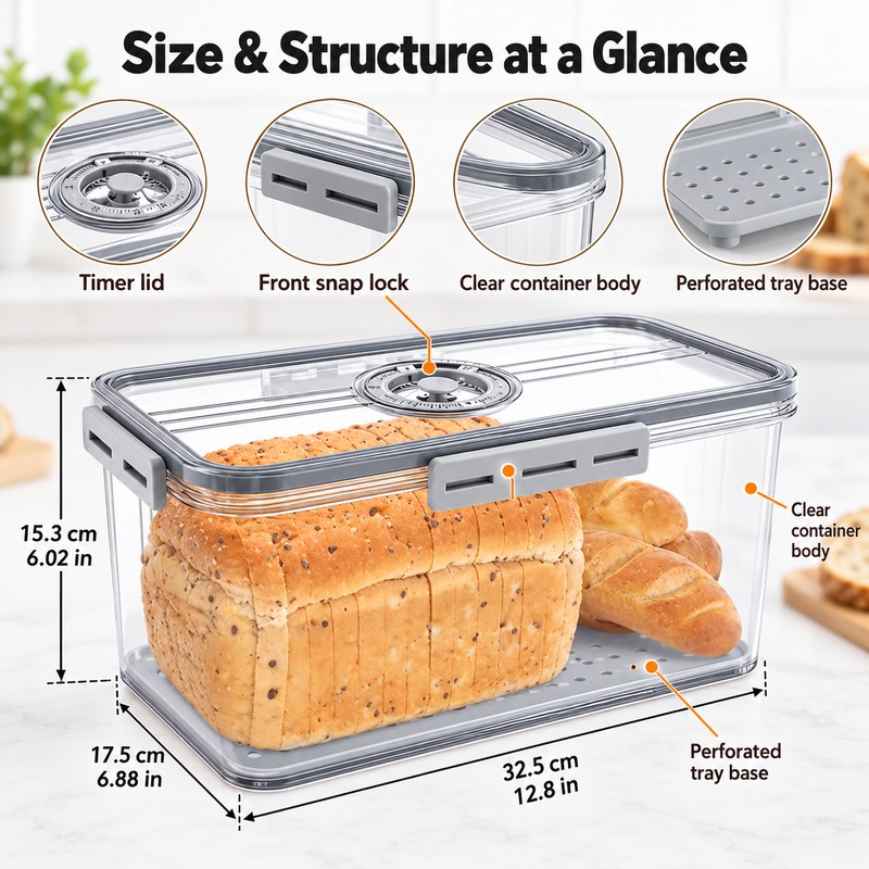 Bread Storage Container for Kitchen Organization – 32.5 × 17.5