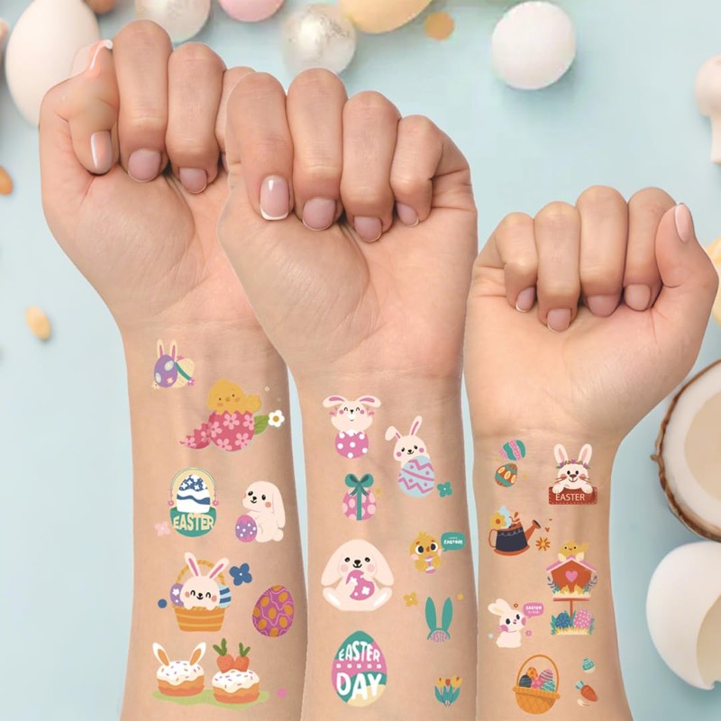 6 Sheets Easter Temporary Tattoos for Kids, Easter Egg and