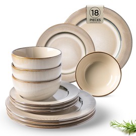 GBHOME Ceramic Dinnerware Sets, 18 Piece Embossed Elegant Stoneware Plates and Bowls Sets, Housewarming Wedding Gift | Dishwasher & Microwave Safe | Dishes Set Service for 8