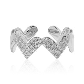 Meissa Silver Heart Thumb Rings for Women Girls Open Back Adjustable Wide Stacking Finger Ring Cubic Zirconia Chunky Band Birthday Daughter Jewellery, Silver