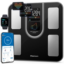 Masmssm Scale for Body Weight, Smart Scale with 9-in-1 VA Display, High Precision Bathroom Scale 22 Body Composition Heart Rate BMI Body Fat Compatible with iOS & Android
