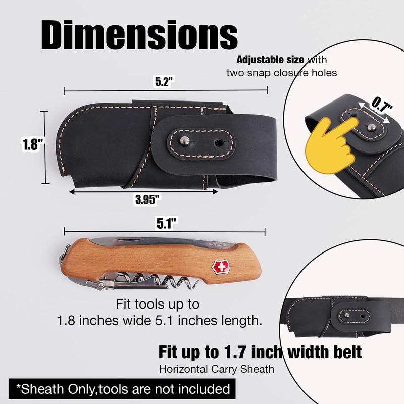Topstache Leather Knife Sheath for Belt - Horizontal Carry Knife