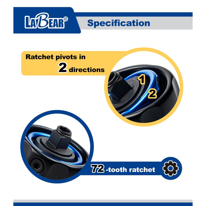 LABEAR- 3/8" Drive Gimbal Ratchet with 1/4" bit holder, Palm