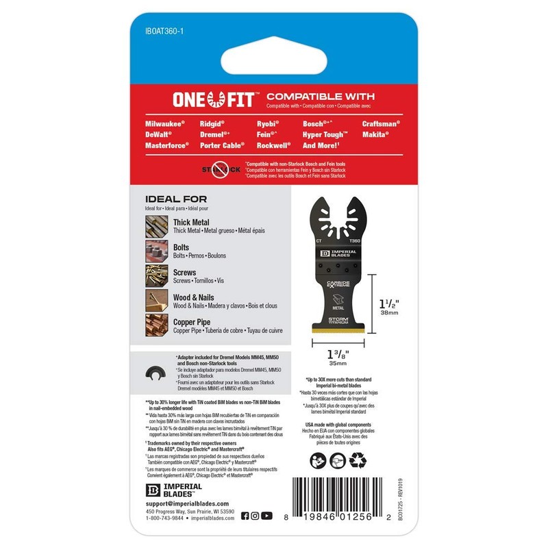 Imperial Blades IBOAT360-1 One Fit™ 1-3/8" Carbide Extreme Storm Titanium