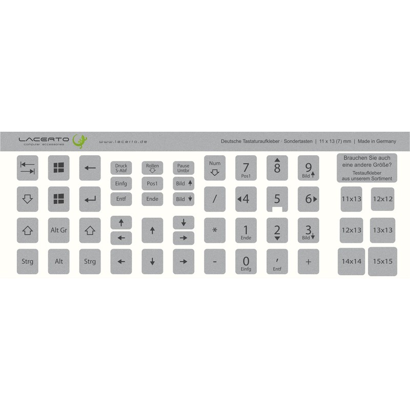 Lacerto® 11 x 13 mm German Sticker Set for PC