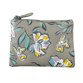 Zinnia Card and Coin Ladies RFID Purse Mala Leather - Floral Applique (Grey)
