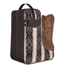 CipherWest Cowgirl West Boot Bag – Western Cowboy Boot Travel Case with Southwest Aztec Pattern, Dual Zipper Tall Boot Storage for Rodeo, Horseback Riding & Equestrian Travel Fits Most Size