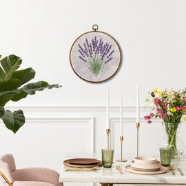 JUIOEIU Cottagecore Lavender Floral Round Wall Decor, Lavender Flower Framed Canvas Prints, Vintage Floral Botanical Wall Art Hanging Decorations for Home Bedroom Living Room Decor, 10x10in